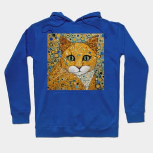 Blue and Gold Klimt Tabby Cat with White Trim Hoodie